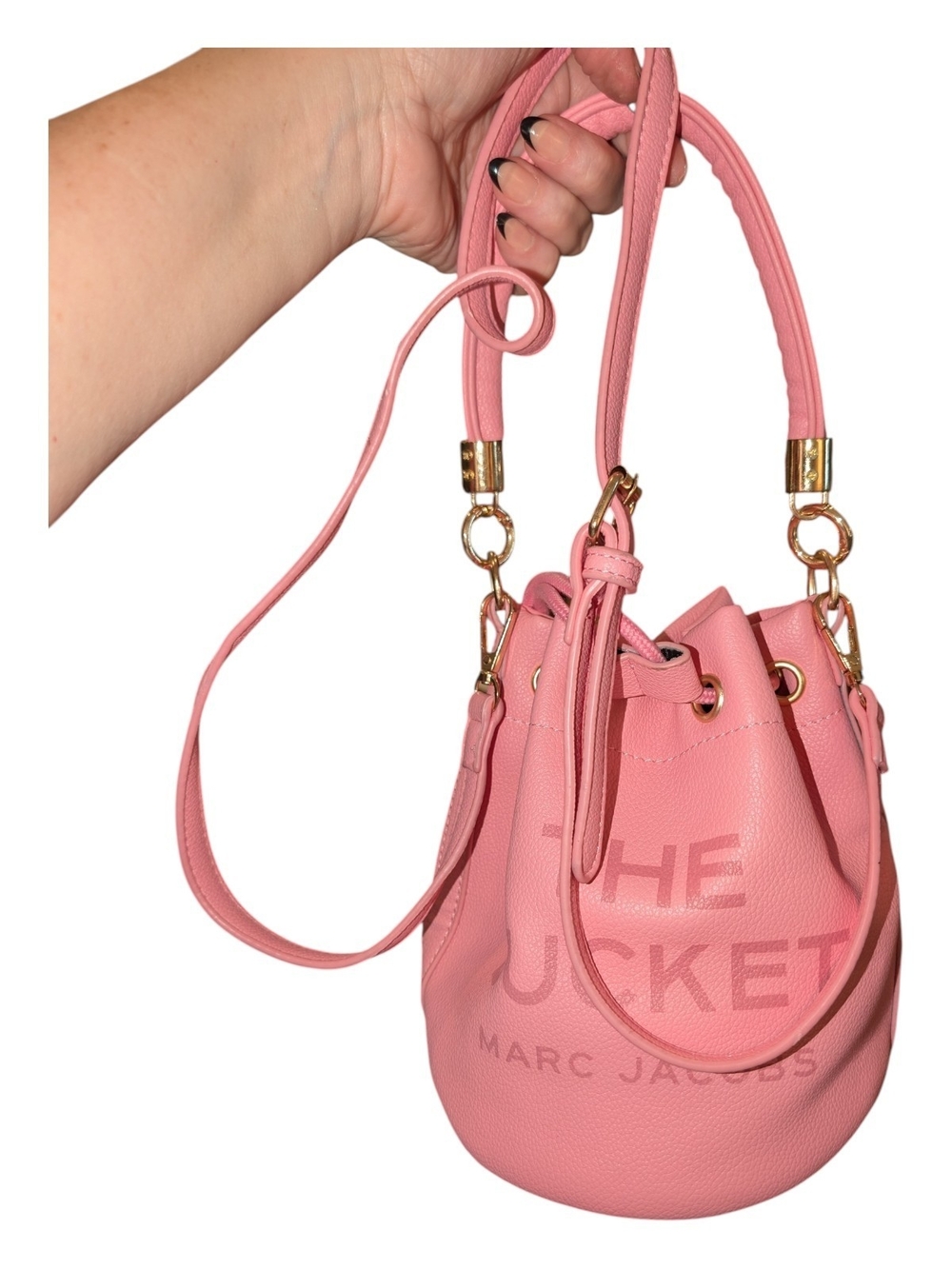Marc Jacobs Pink Leather Drawstring Bucket Bag with Gold Hardware